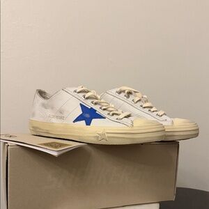 Golden Goose White and Blue Star Sneakers